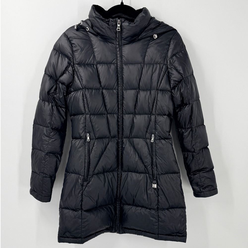 Calvin Klein Womens Black Packable Lightweight Down Puffer Jacket Hooded Size S